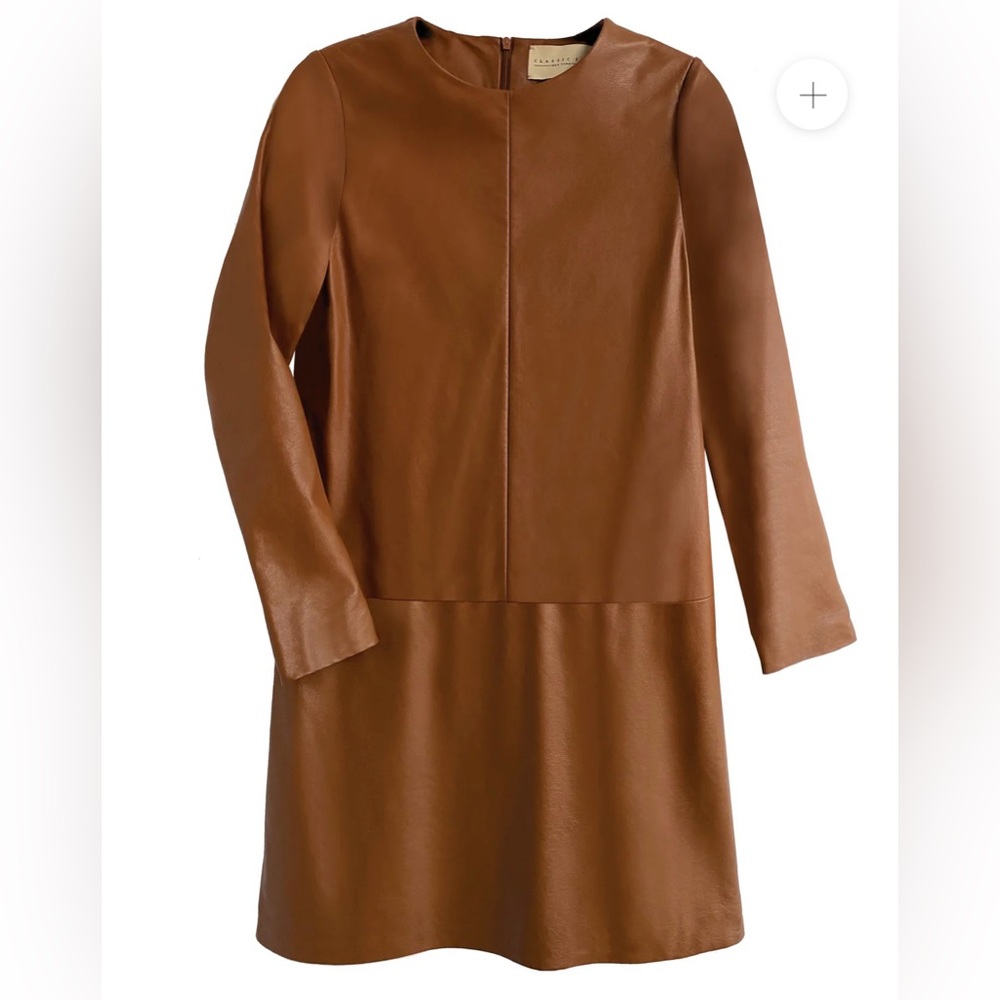 Classic Six Twiggy Shift Dress in Caramel Faux Leather - Size 6